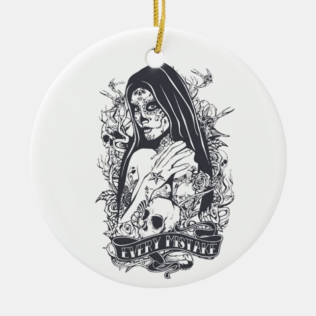 Adorno De Cerámica Gothic Sugar Skull Woman Tattoo Art (Frente)