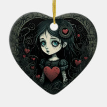 Gótico Chica Holiday Ornament Heart Illustrated
