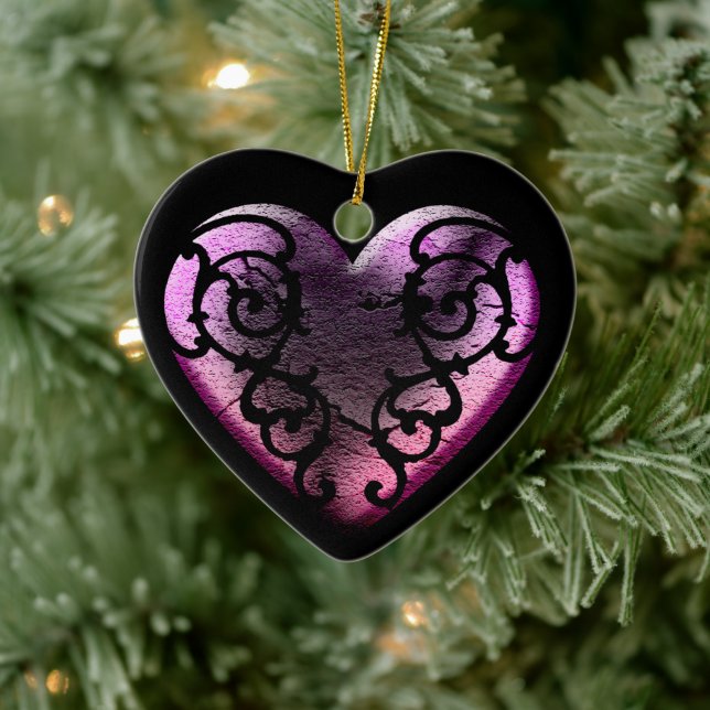 Adorno De Cerámica Gótico Filigré Corazón Rosa (Árbol)