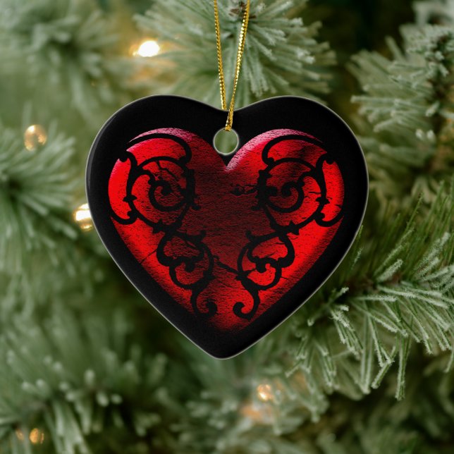Adorno De Cerámica Gótico Filigree Corazón Rojo (Árbol)