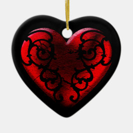 Adorno De Cerámica Gótico Filigree Corazón Rojo