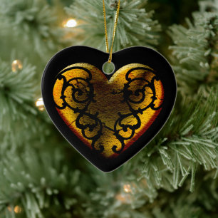 Adorno De Cerámica Gótico Filigree Gold Heart