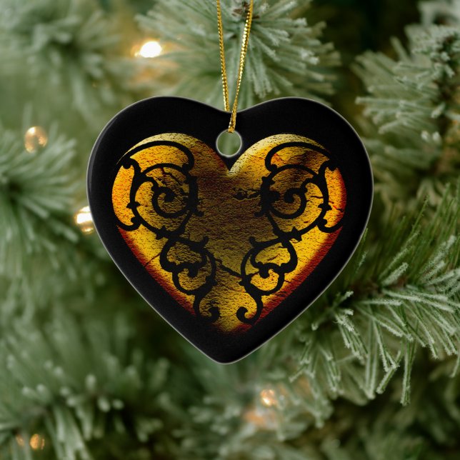 Adorno De Cerámica Gótico Filigree Gold Heart (Árbol)