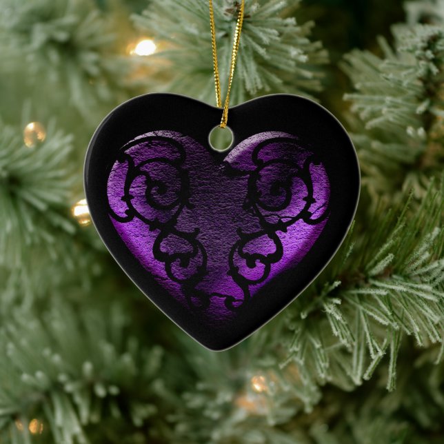 Adorno De Cerámica Gótico filigrí Corazón púrpura (Árbol)