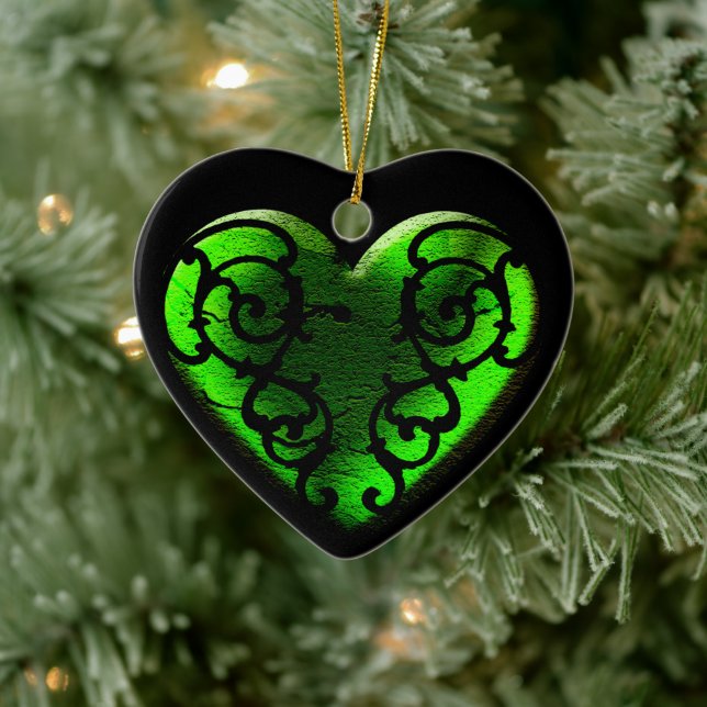 Adorno De Cerámica Gótico filigrí Corazón Verde (Árbol)