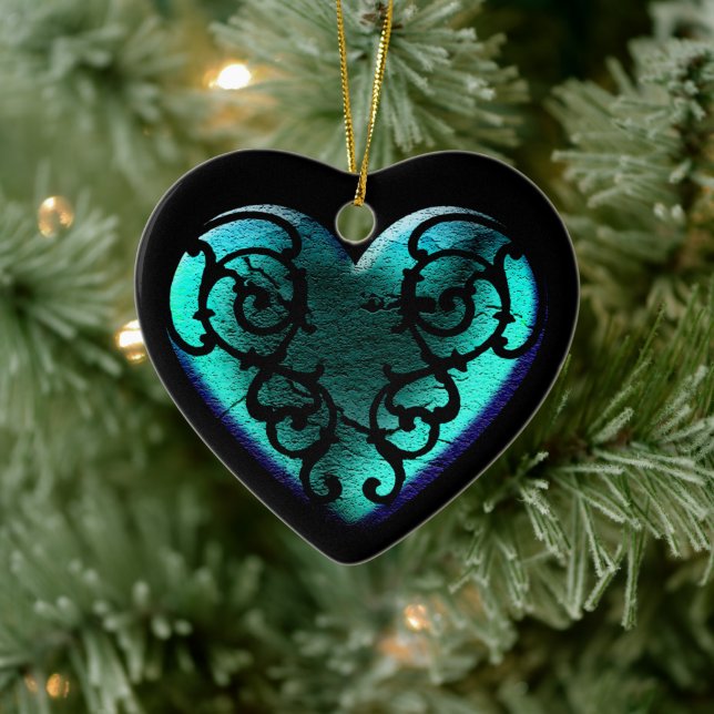 Adorno De Cerámica Gótico filigrí Ice Blue Heart (Árbol)