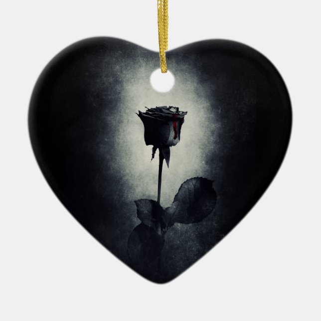 Adorno De Cerámica Gótico Rosa negro goteando sangre Boda macabro (Frente)