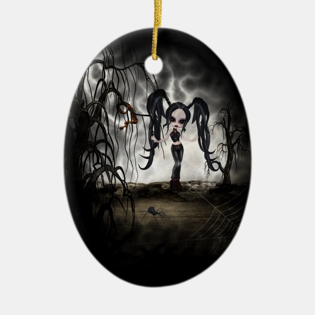 Adorno De Cerámica Gótico Sepia Chica Vignette (Frente)