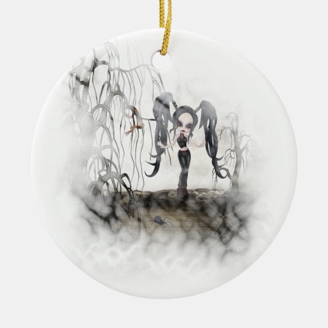 Adorno De Cerámica Gótico Sepia Chica Vignette (Frente)