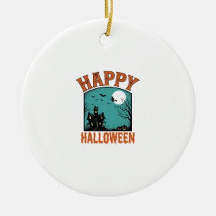 Adorno De Cerámica Grabado Antiguo Feliz Halloween Casa Embrujada De