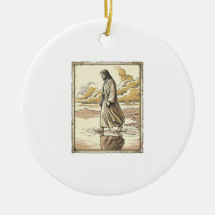 Adorno De Cerámica Grabado de paseo espiritual vintage por agua