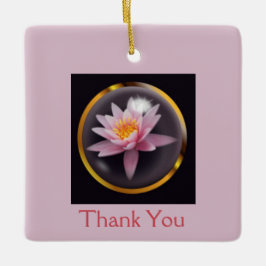 Adorno De Cerámica "Gracias" con Water Lily Under Glass Dome