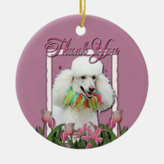 Adorno De Cerámica Gracias - los tulipanes rosados - caniche - blanco