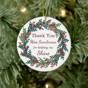 Adorno De Cerámica Gracias Wreath, Navidades de nombre de profesor