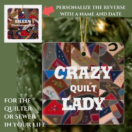 Adorno De Cerámica Graciosa "Crazy Quilt Lady" Personalizado Patchwor