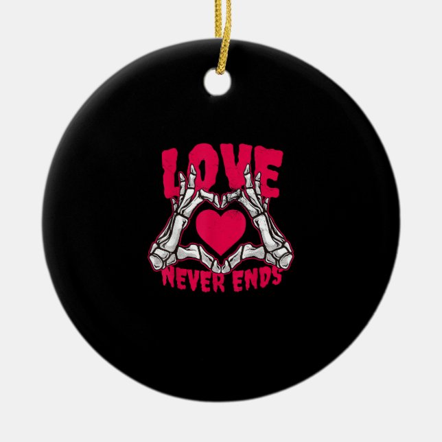 Adorno De Cerámica Graciosa Día de San Valentín Skeleton Heart Hands (Frente)