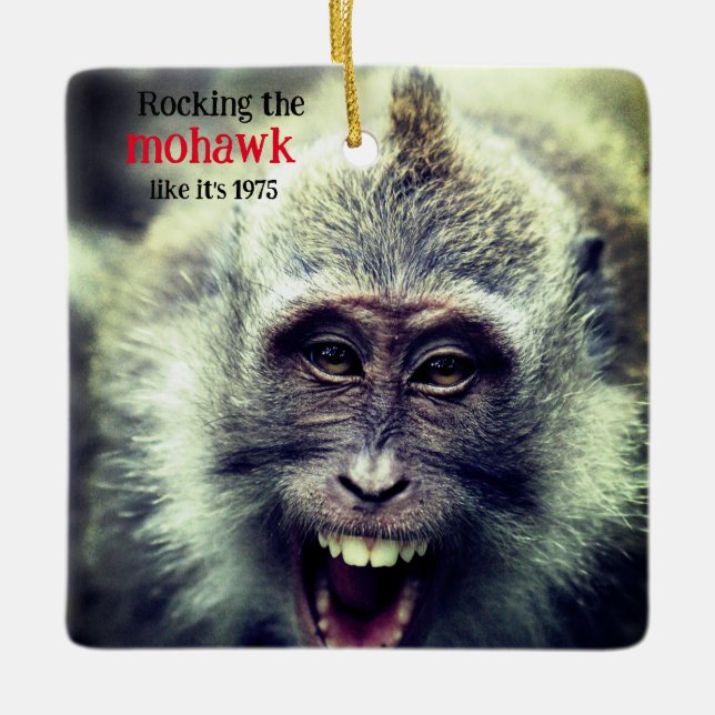 Adorno De Cerámica Graciosa foto de mono macaco (Anverso)