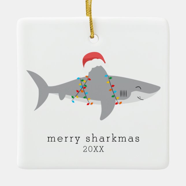 Adorno De Cerámica Graciosa foto de Shark Merry Sharkmas (Anverso)