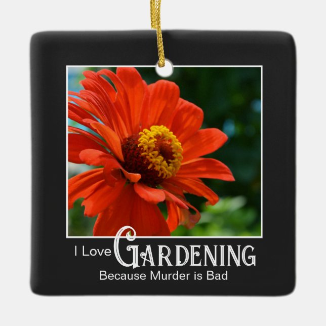 Adorno De Cerámica Graciosa jardinería diciendo naranja floral zinnia (Anverso)