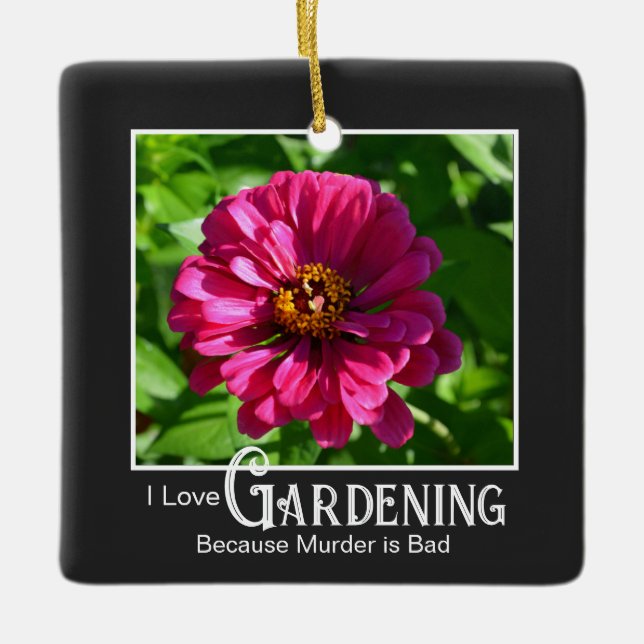 Adorno De Cerámica Graciosa jardinería diciendo zinnia floral rosa (Anverso)