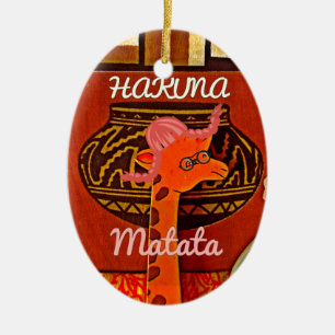 Adorno De Cerámica Graciosa jirafa con texto fresco Hakuna Matata