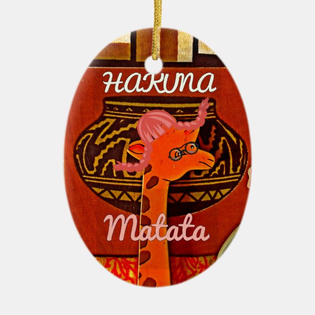 Adorno De Cerámica Graciosa jirafa con texto fresco Hakuna Matata (Frente)