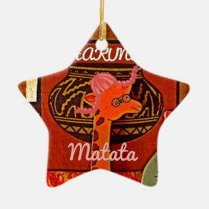 Adorno De Cerámica Graciosa jirafa con texto fresco Hakuna Matata
