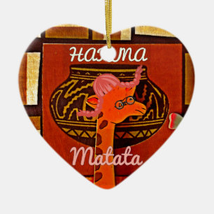 Adorno De Cerámica Graciosa jirafa con texto fresco Hakuna Matata