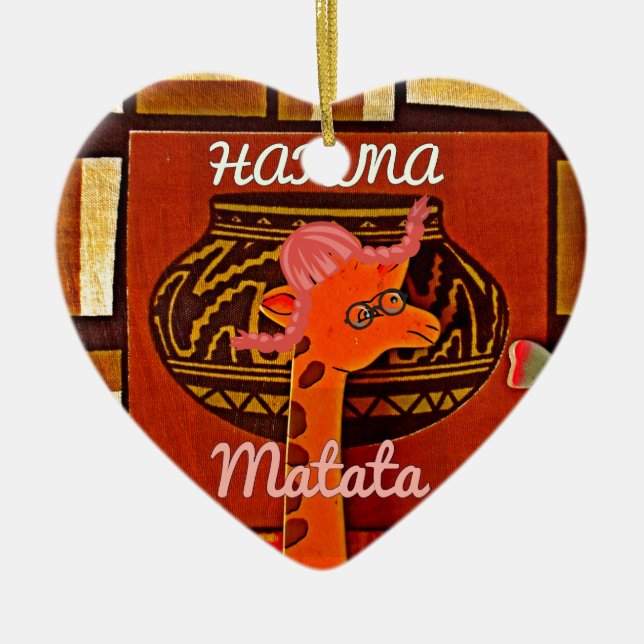 Adorno De Cerámica Graciosa jirafa con texto fresco Hakuna Matata (Frente)