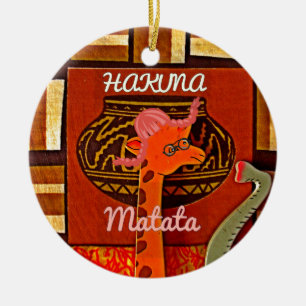 Adorno De Cerámica Graciosa jirafa con texto fresco Hakuna Matata