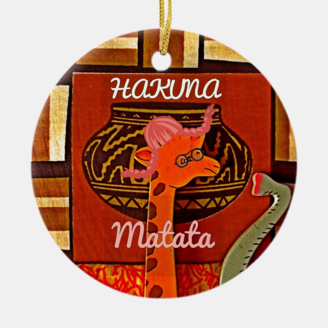 Adorno De Cerámica Graciosa jirafa con texto fresco Hakuna Matata (Frente)