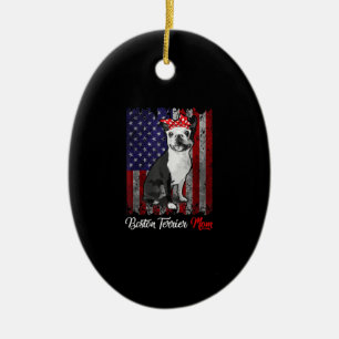 Adorno De Cerámica Graciosa Mamá Terrier de Boston Bandera Americana 
