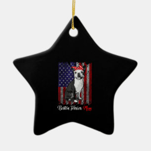 Adorno De Cerámica Graciosa Mamá Terrier de Boston Bandera Americana