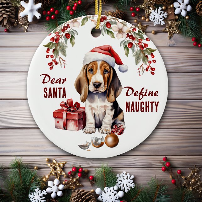 Adorno De Cerámica Graciosa perrera de Basset define Navidades travie (Subido por el creador)