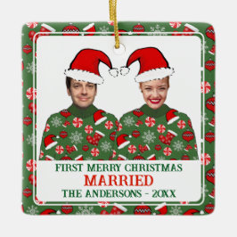 Adorno De Cerámica Graciosa primera navidad navideña casada con suéte