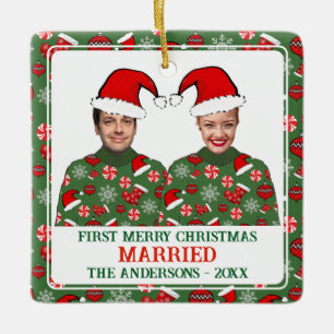 Adorno De Cerámica Graciosa primera navidad navideña casada con suéte