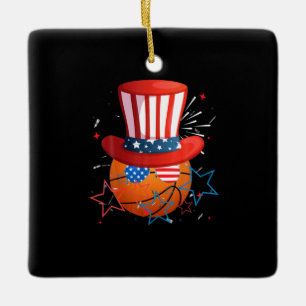 Adorno De Cerámica Gracioso 4 De Julio Para Los Amantes Del Baloncest