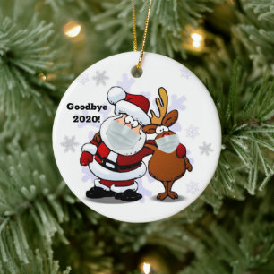 Adorno De Cerámica Gracioso adiós 2020 Santa Claus con máscara encend