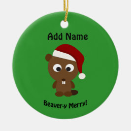 Adorno De Cerámica ¡Gracioso Beaver-y Merry! Santa Beaver