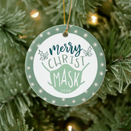 Adorno De Cerámica Gracioso COVID MERRY ChristMASK Photo Green