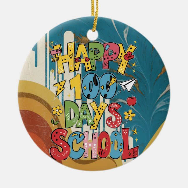 Adorno De Cerámica Gracioso Feliz 100° Día de la Escuela (Frente)