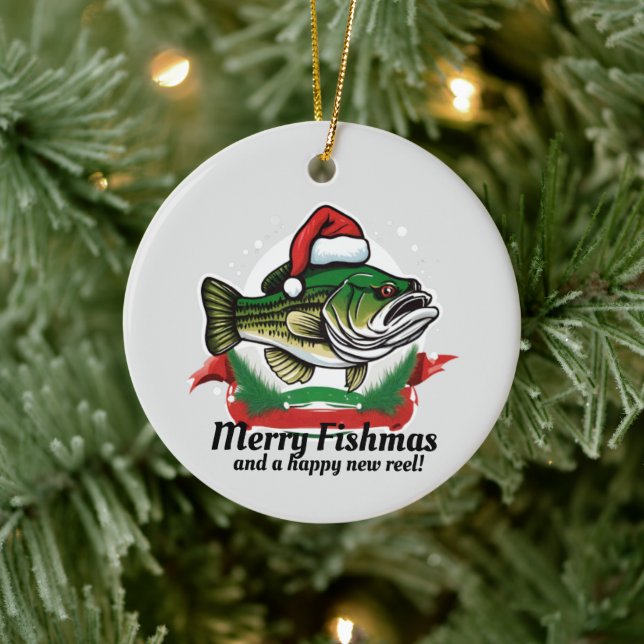 Adorno De Cerámica Gracioso Feliz Navidad Pescado de Santa Fish (Árbol)