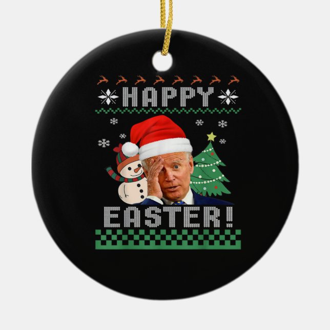 Adorno De Cerámica Gracioso Joe Biden Feliz Pascua Feo Navidades (Frente)