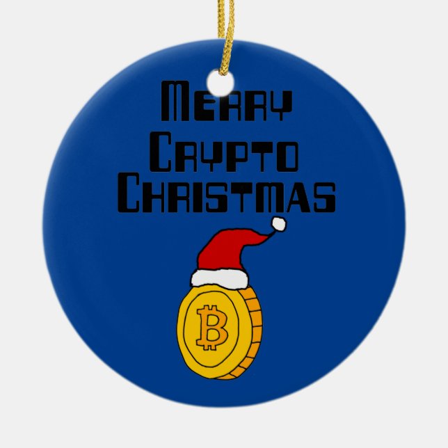 Adorno De Cerámica Gracioso Merry Crypto Navidades Bitcoin en Santa h (Frente)