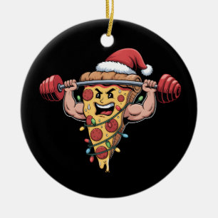 Adorno De Cerámica Gracioso Navidad de Levantamiento de Pizza