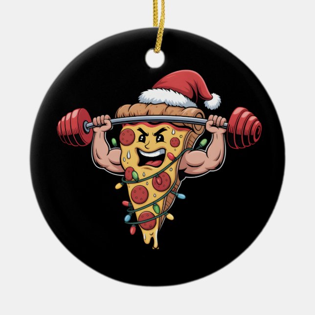 Adorno De Cerámica Gracioso Navidad de Levantamiento de Pizza (Frente)