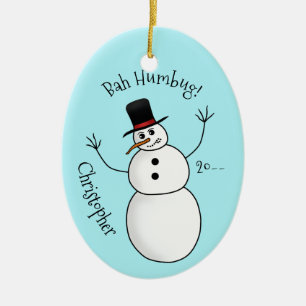 Adorno De Cerámica Gracioso nombre y año de snowman grosero