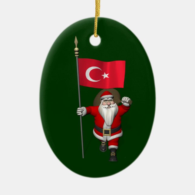 Adorno De Cerámica Gracioso Papá Noel Con Bandera De Turquía (Frente)
