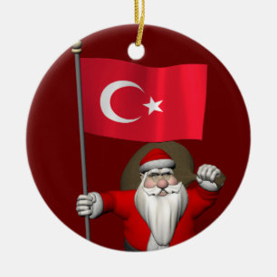 Adorno De Cerámica Gracioso Papá Noel Con Bandera De Turquía
