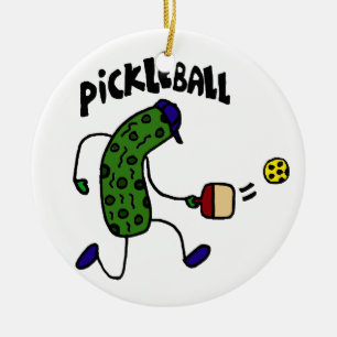 Adorno De Cerámica Gracioso Pickle Jugando Pickleball